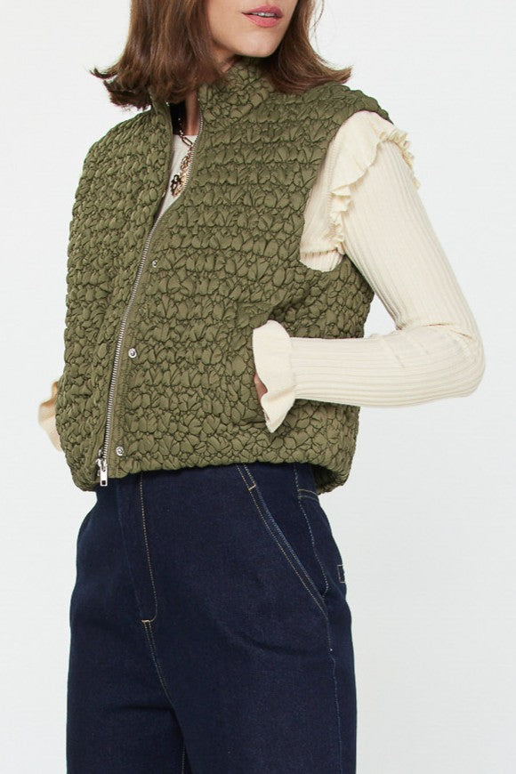 Cropped Quilting Vest - Olive, Women's Vests Collection