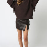 Sweater With Fringe Sleeve Detail - dark brown, womens sweater collection