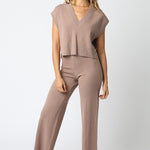 Vest Top With Wide Leg Pant Set - taupe, womens matching set collection