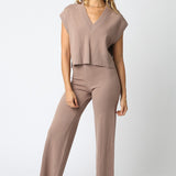 Vest Top With Wide Leg Pant Set - taupe, womens matching set collection