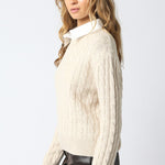 Cable Knit Sweater With Collar Insert - light oatmeal, womens sweater collection