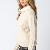 Cable Knit Sweater With Collar Insert - light oatmeal, womens sweater collection