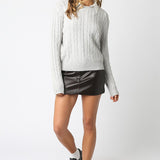 Cable Knit Sweater With Collar Insert - grey, womens sweater collection