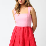 Color Block Romper - pink on top, red on bottom, women's romper collection