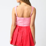 Color Block Romper - pink on top, red on bottom, women's romper collection