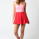 Color Block Romper - pink on top, red on bottom, women's romper collection