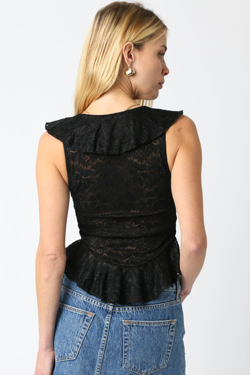 Plunge Lace Top - black, womens top collection