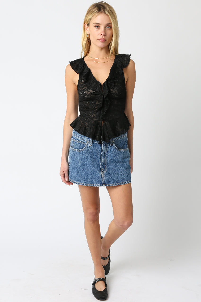 Plunge Lace Top - black, womens top collection
