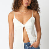 Lace Trim Button Top - Ivory, Women's Tops Collection