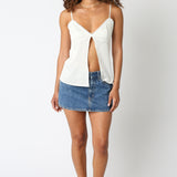 Lace Trim Button Top - Ivory, Women's Tops Collection