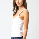 Button Scoop Neck Top - White, Women's Tops Collection