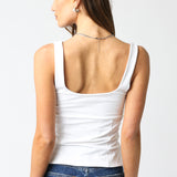 Button Scoop Neck Top - White, Women's Tops Collection