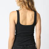 Button Scoop Neck Top - Black, Women's Tops Collection