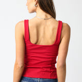 Button Scoop Neck Top - Red, Women's Tops Collection