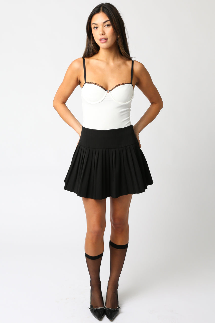 Lace Trim Bustier Bodysuit - white with black trim, womens bodysuit collection