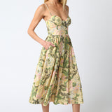 Midi Dress With Cups and Buttons - Green Multi, Women's Dresses Collection