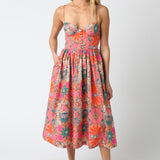 Midi Dress With Buttons - Orange Multi, Women's Dresses Collection