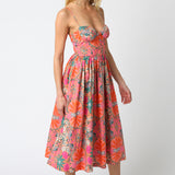 Midi Dress With Buttons - Orange Multi, Women's Dresses Collection