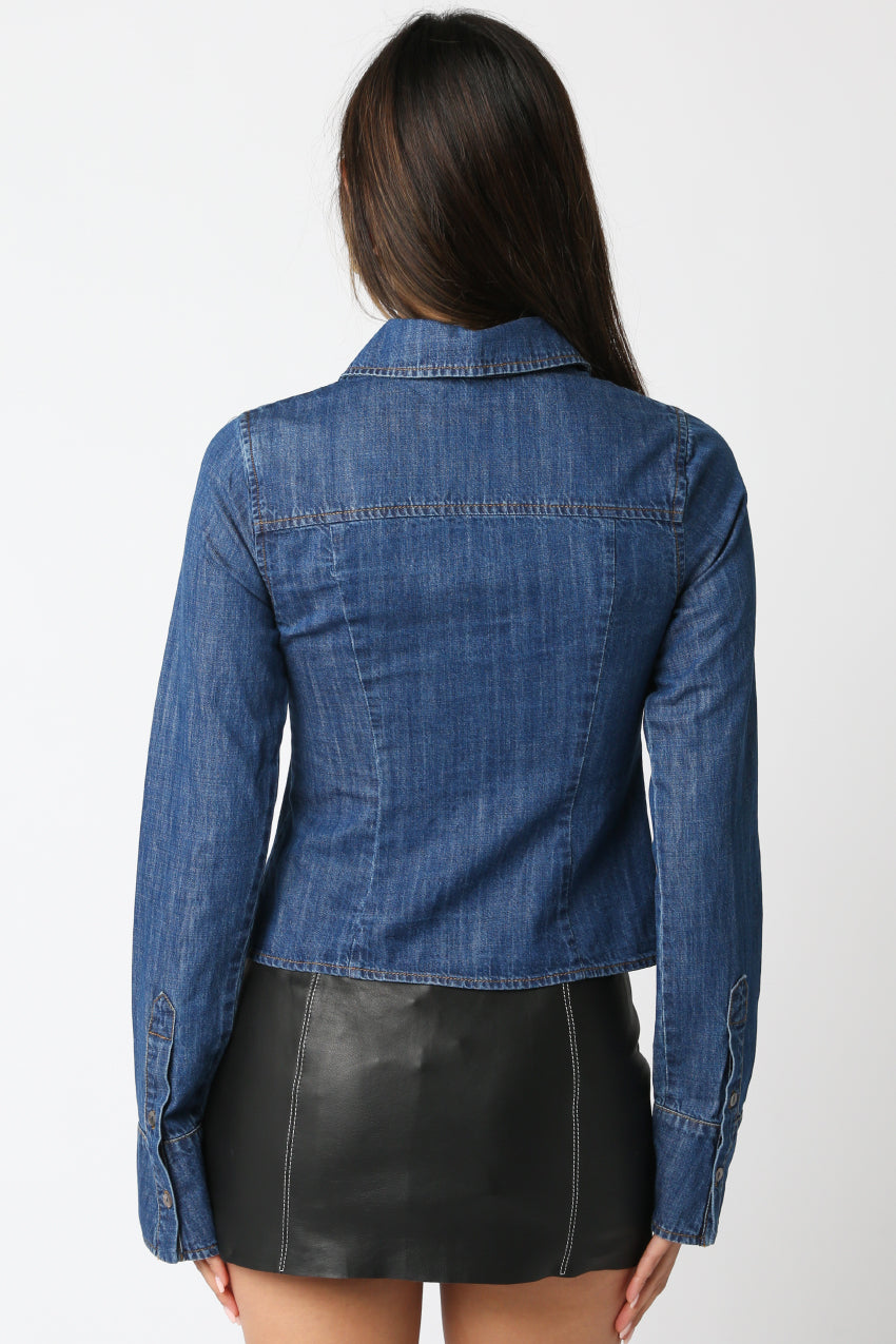 Collared Button Down Top - Denim, Women's Tops Collection