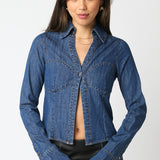 Collared Button Down Top - Denim, Women's Tops Collection