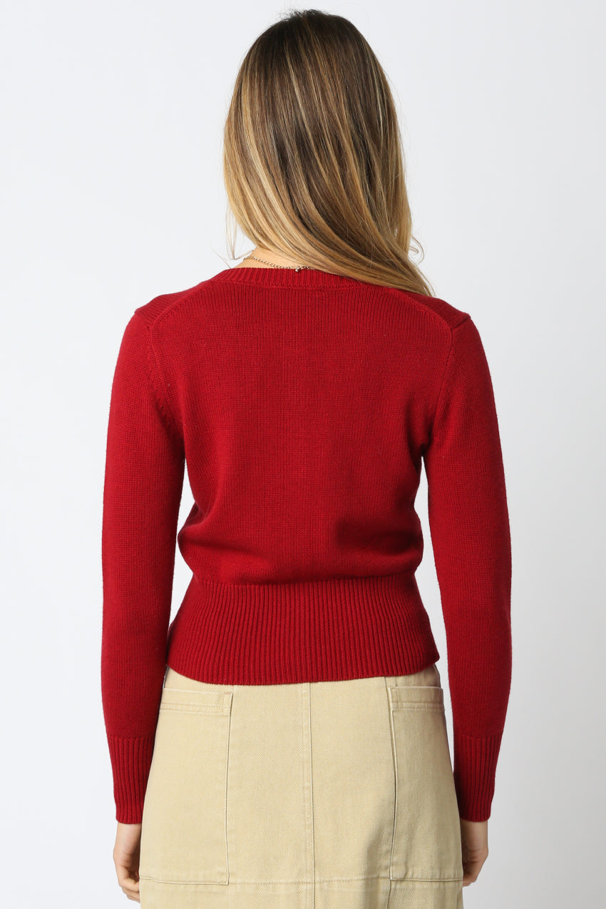 Knit Button Cardigan - Burgandy, Women's Tops Collection