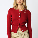 Knit Button Cardigan - Burgandy, Women's Tops Collection