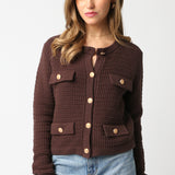 Gold Button 4 Pocket Cardigan - Brown, Women's Tops Collection