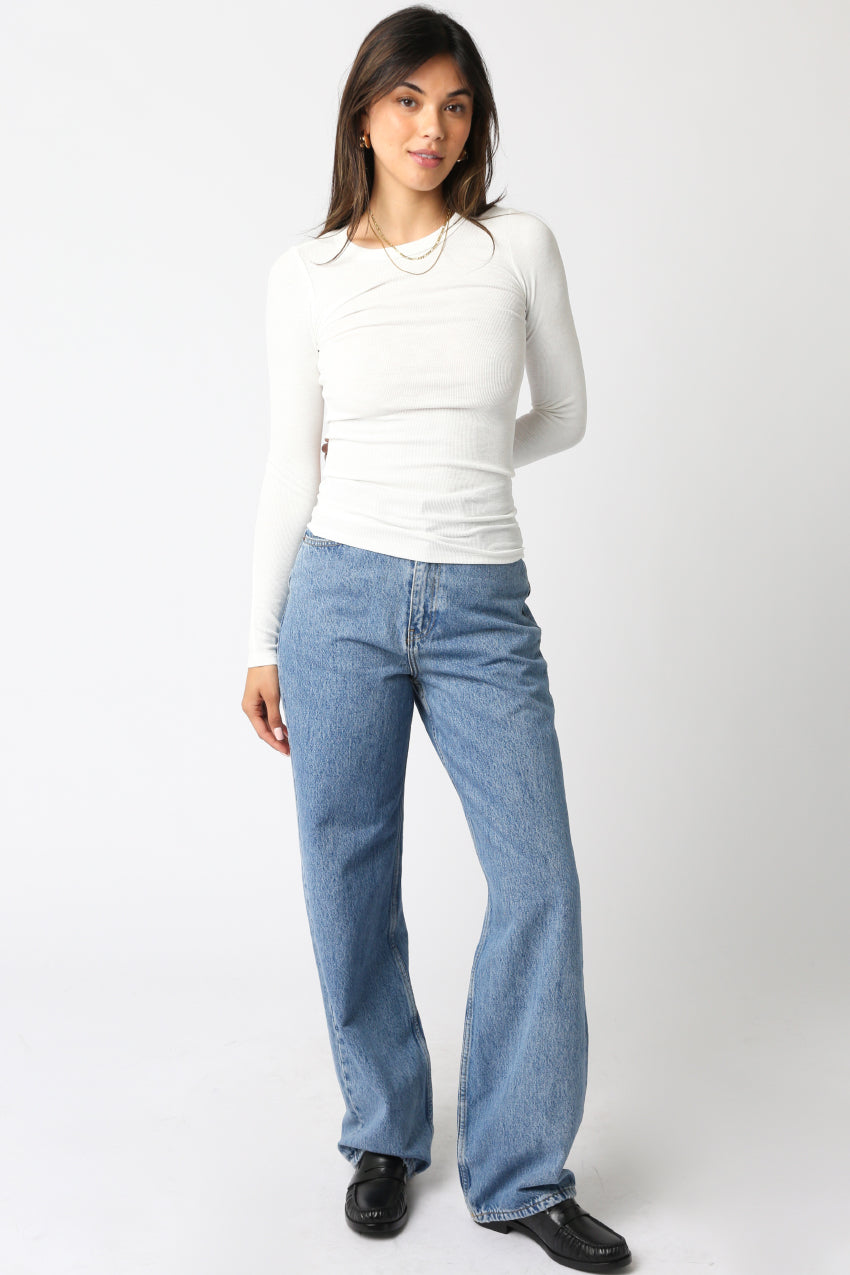 Ribbed Long Sleeve Top - white, womens top collection