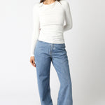 Ribbed Long Sleeve Top - white, womens top collection
