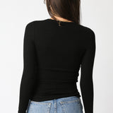 Ribbed Long Sleeve Top - black, womens top collection