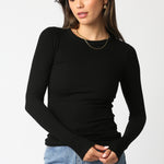 Ribbed Long Sleeve Top - black, womens top collection