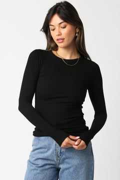 Ribbed Long Sleeve Top - black, womens top collection