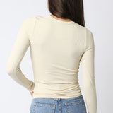 Ribbed Long Sleeve Top - dessert, womens top collection