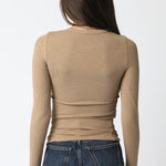 Ribbed Long Sleeve Top - khaki, womens top collection