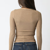 Ribbed Long Sleeve Top - khaki, womens top collection