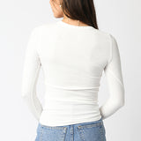 Ribbed Long Sleeve Top - white, womens top collection