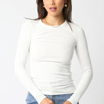 Ribbed Long Sleeve Top - white, womens top collection