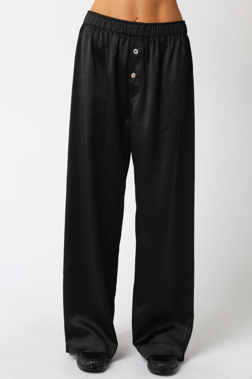 Button Front Satin Pants - black, womens pants collection
