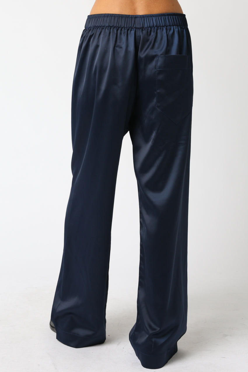 Button Front Satin Pants - navy, womens pants collection