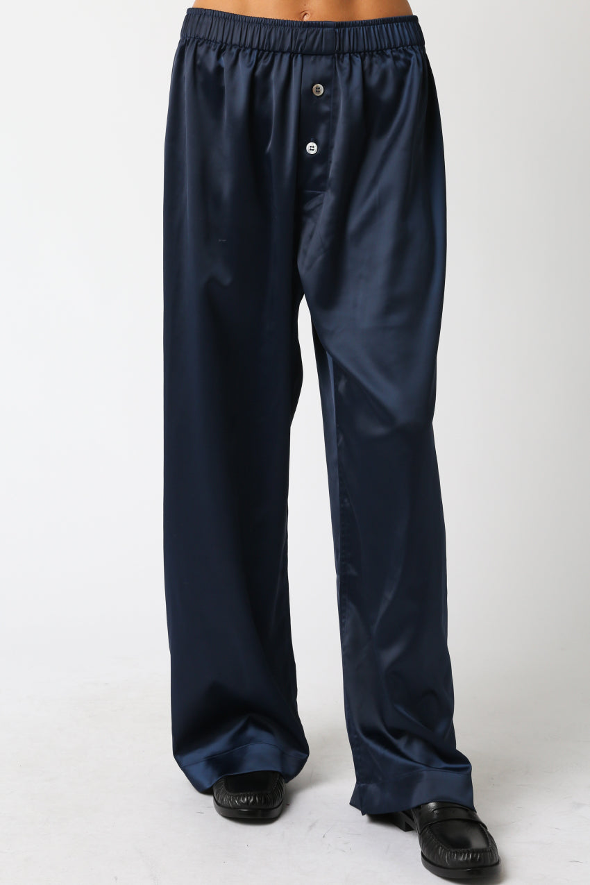 Button Front Satin Pants - navy, womens pants collection
