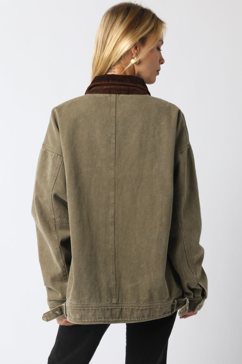 Barn Jacket With Corduroy Collar - olive, womens jacket collection