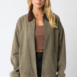 Barn Jacket With Corduroy Collar - olive, womens jacket collection