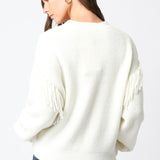 Sweater With Fringe Sleeve Detail - cream, womens sweater collection