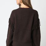 Sweater With Fringe Sleeve Detail - dark brown, womens sweater collection