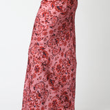 Paisley Satin Maxi Skirt - Salmon Red, Women's Skirts Collection
