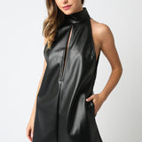 Faux Leather Keyhole Dress