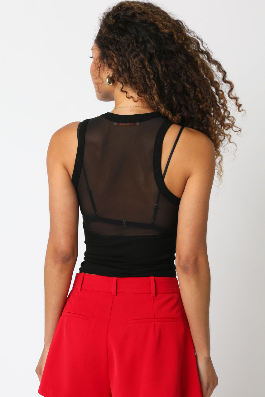 Mesh Panel Top - black sheer, womens top collection
