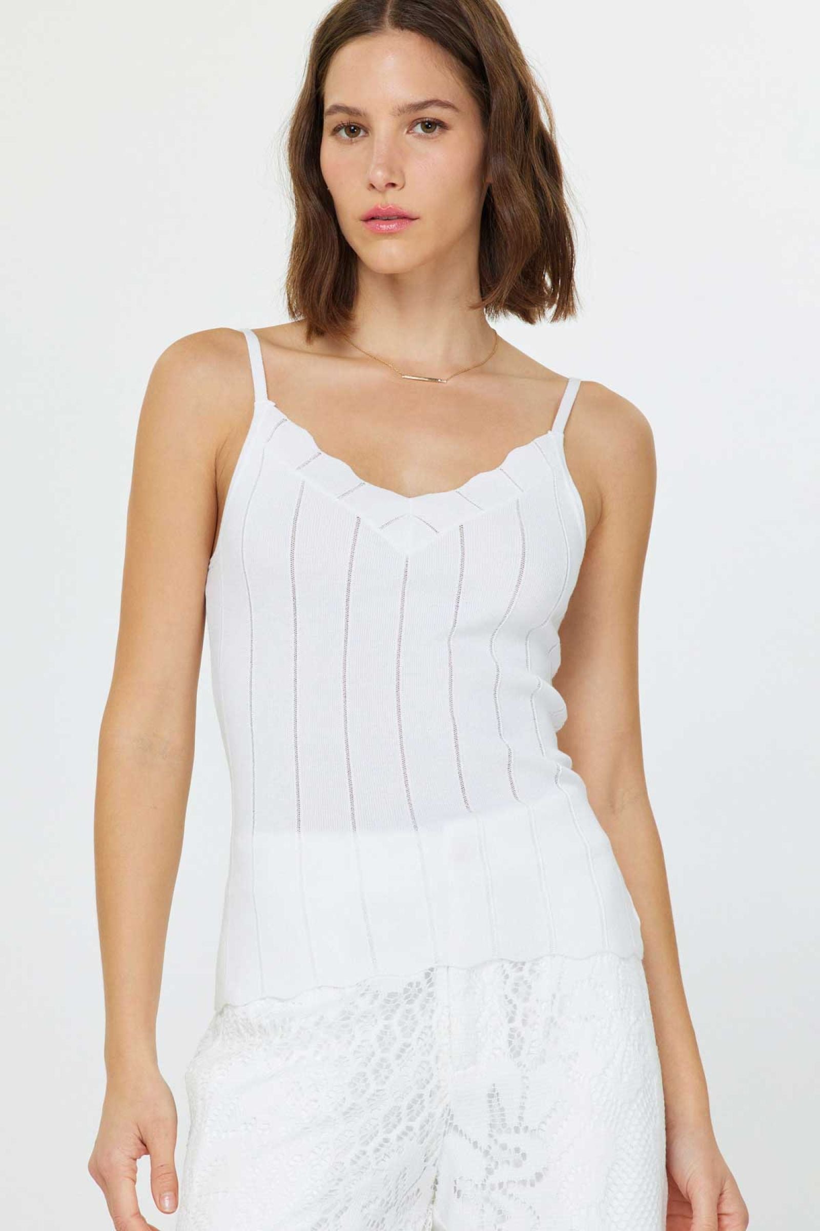 Scalloped Tank with Spaghetti Straps - White, Women's Tops Collection