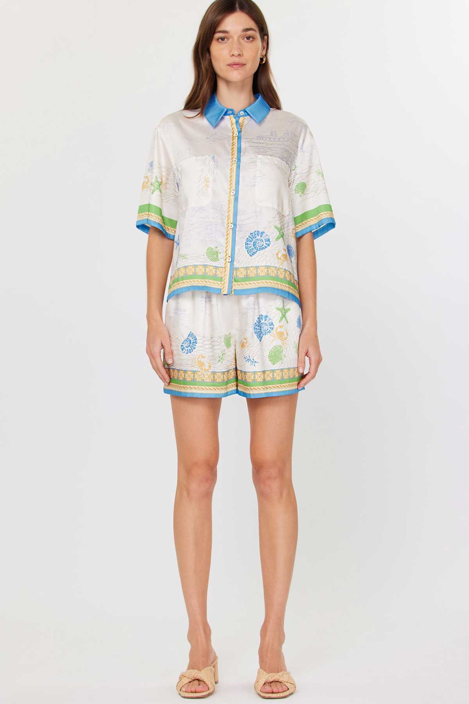 Color Block Button Up Short Sleeve - white/multi color, women's short sleeve top collection