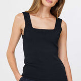 Square Neck Sweater Tank Top with Crochet Detail